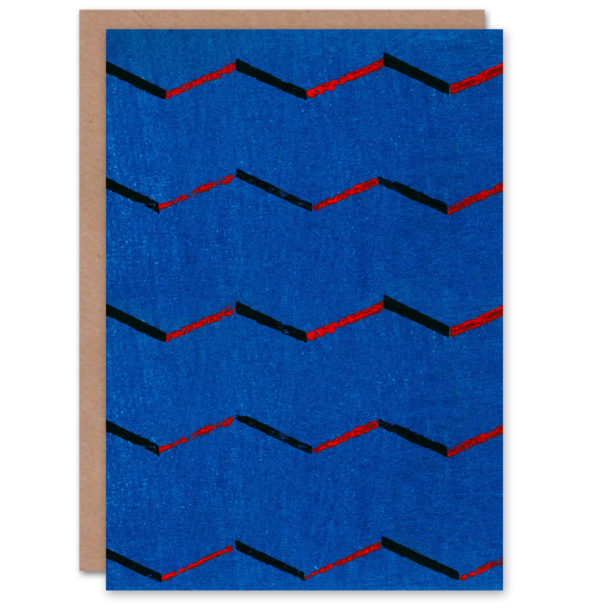 Artery8 Furuya Korin Japanese Art Card Red Blue Zigzag Textile Pattern