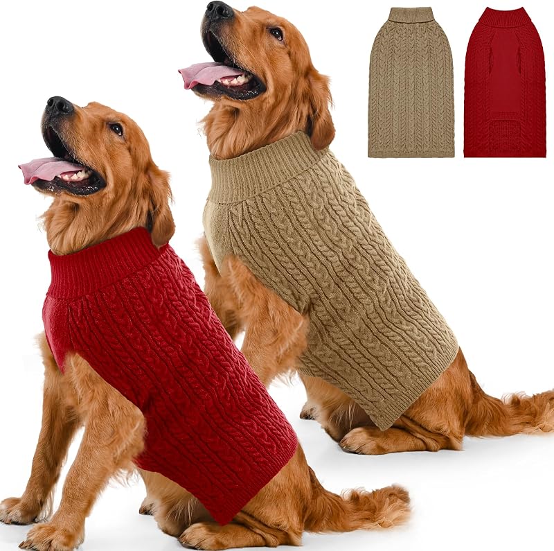Suéter para Cães Grandes em Tricô com Gola Alta, Lorehelina, Tamanho XL, Pacote com 2
