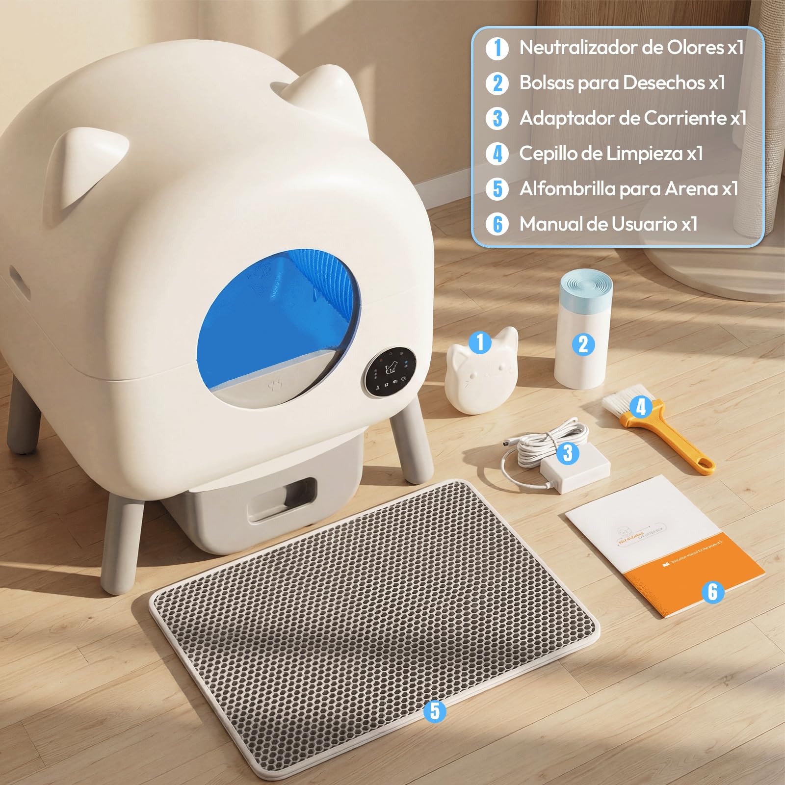 Jummico Litière pour Chat Autonettoyante, 95L+15L Litière Automatique pour Chat, avec Éclairage Intérieur Contrôlable, Désodorisation, Contrôle par APP, Surveillance Santé par IA