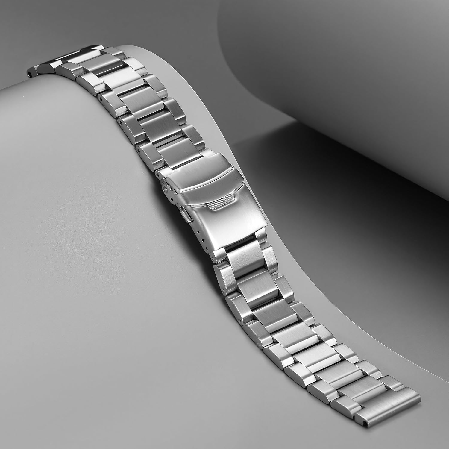 Nelumbo Watchband Classic Stainless Steel Brushed Metal Watch Strap for Women Men Watch Replacement Band Double Buckle 18mm 19mm 20mm 22mm 24mm