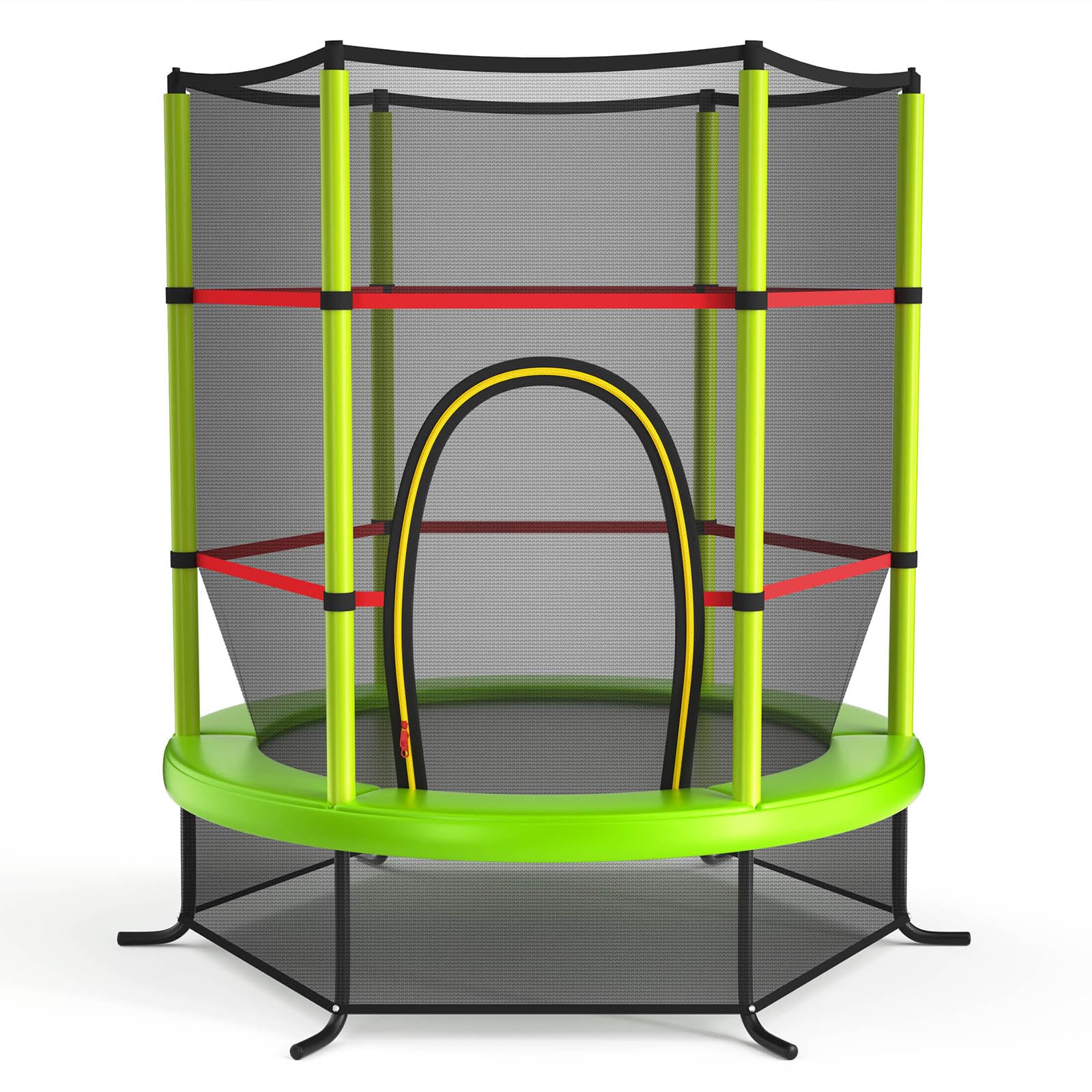 KOMFOTTEU Trampolino per Bambini 3-6 Anni, Tappeto Elastico Bambini con Rete di Sicurezza e Chiusura a Cerniera, Saltarello da Esterno in Acciaio Zincato, Portato 135 kg, 165x165x161 cm