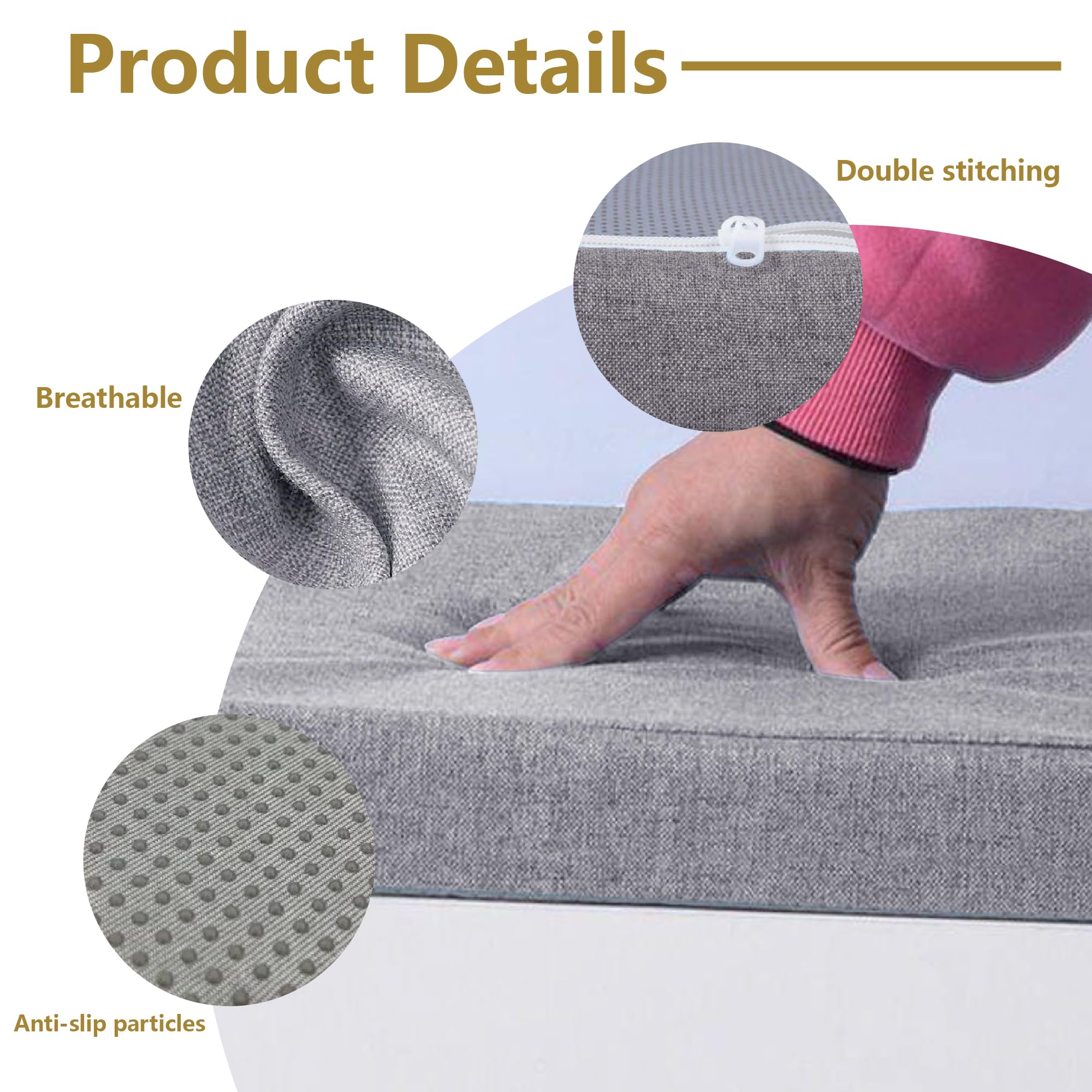 Cuscino Impermeabile per Panca 42 x 90 cm con Fondo Antiscivolo Cuscino per Seduta Fodera Lavabile per Panca da Giardino, Patio, Finestra a Bovindo, Grigio Chiaro