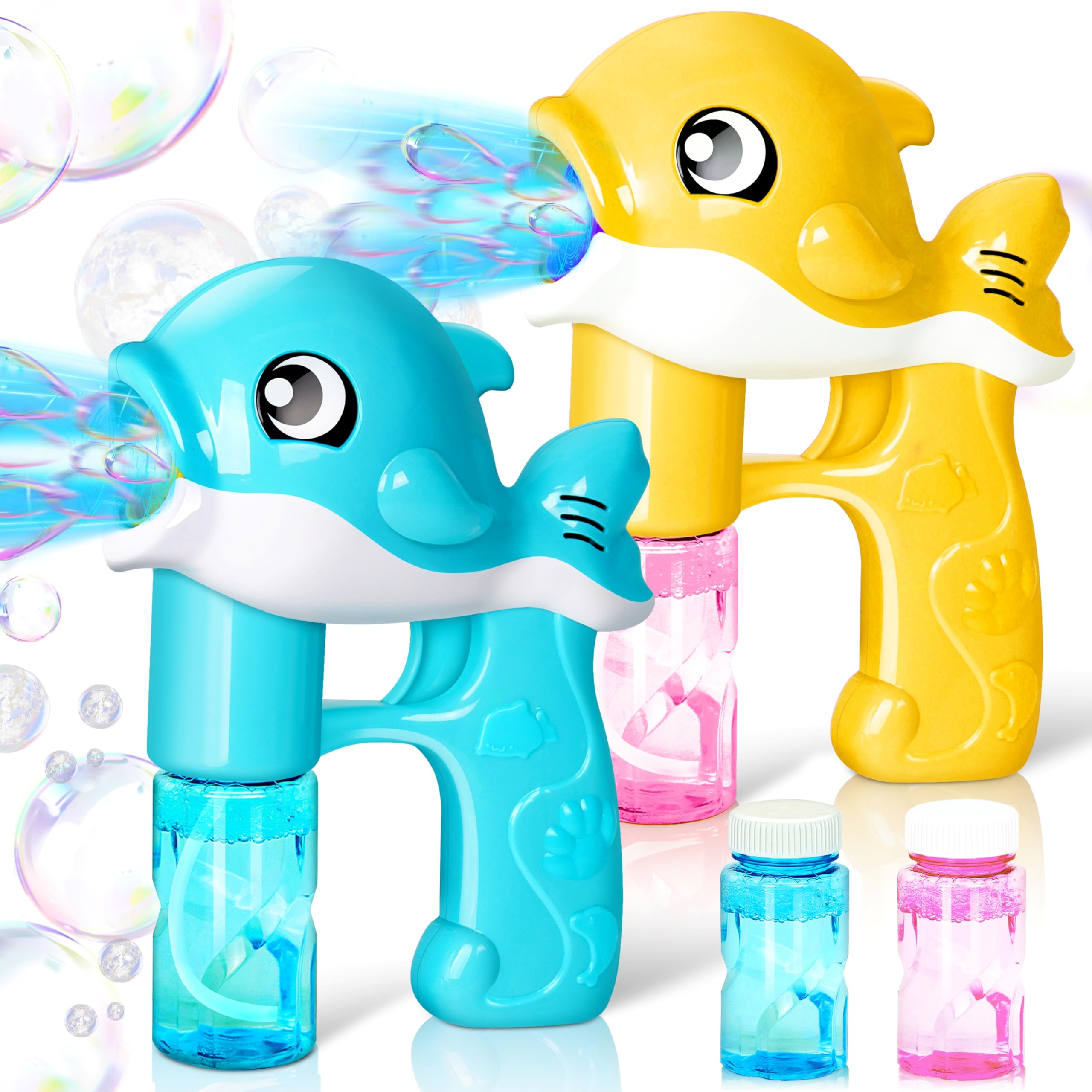 Sloosh 2 Pistolas de Burbujas para Ballenas LED automático con 4 soluciones de Repuesto de Burbujas, Pistola de Burbujas para niños, diversión de Verano para Exteriores, Regalos de Pascua