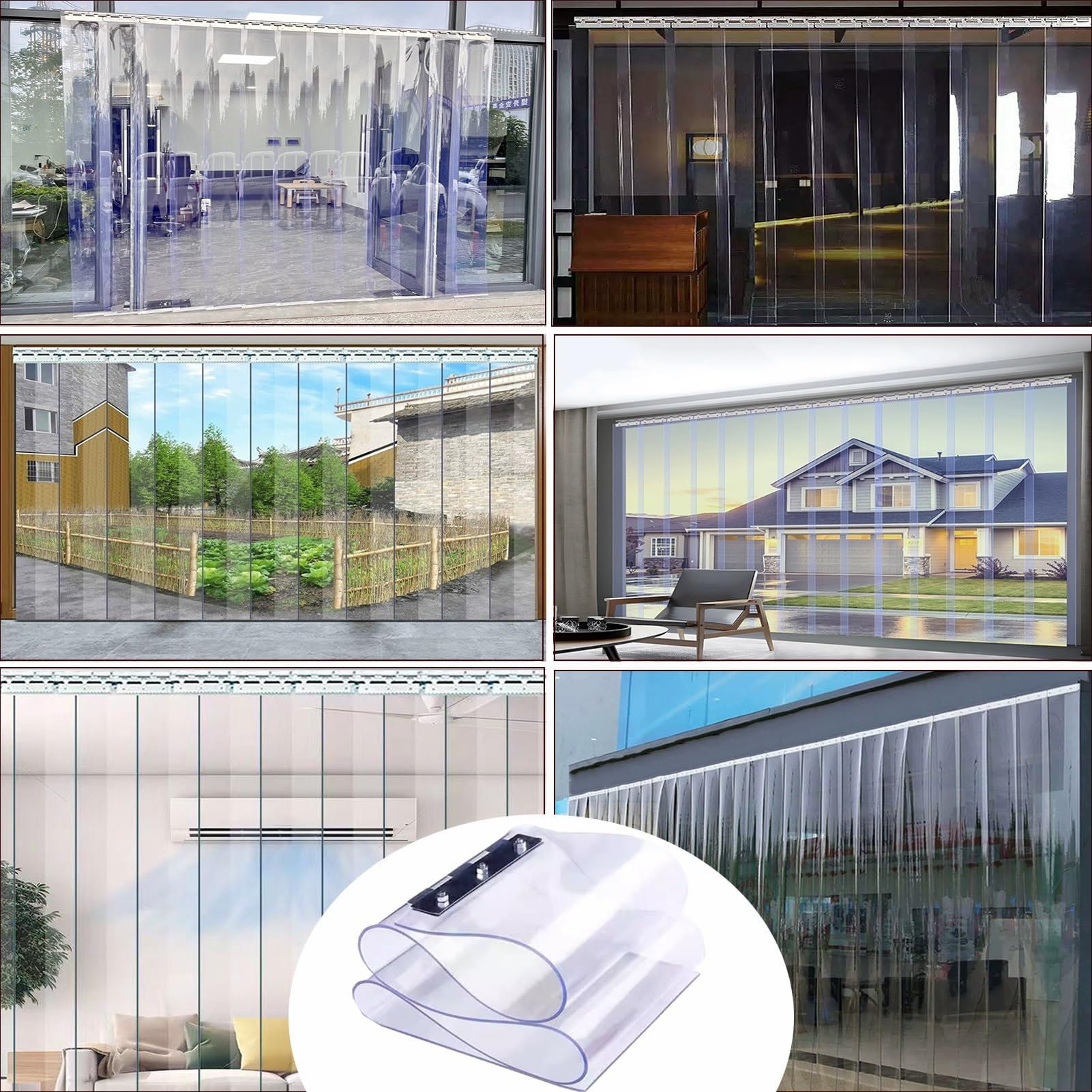 VXHCS Rideaux Isolants pour Portes À Bandes en Vinyle, 1,7mm Imperméables Transparents Durables PVC pour Chambres Froides, Salles de Bains, Écuries(1.2x2.3m)