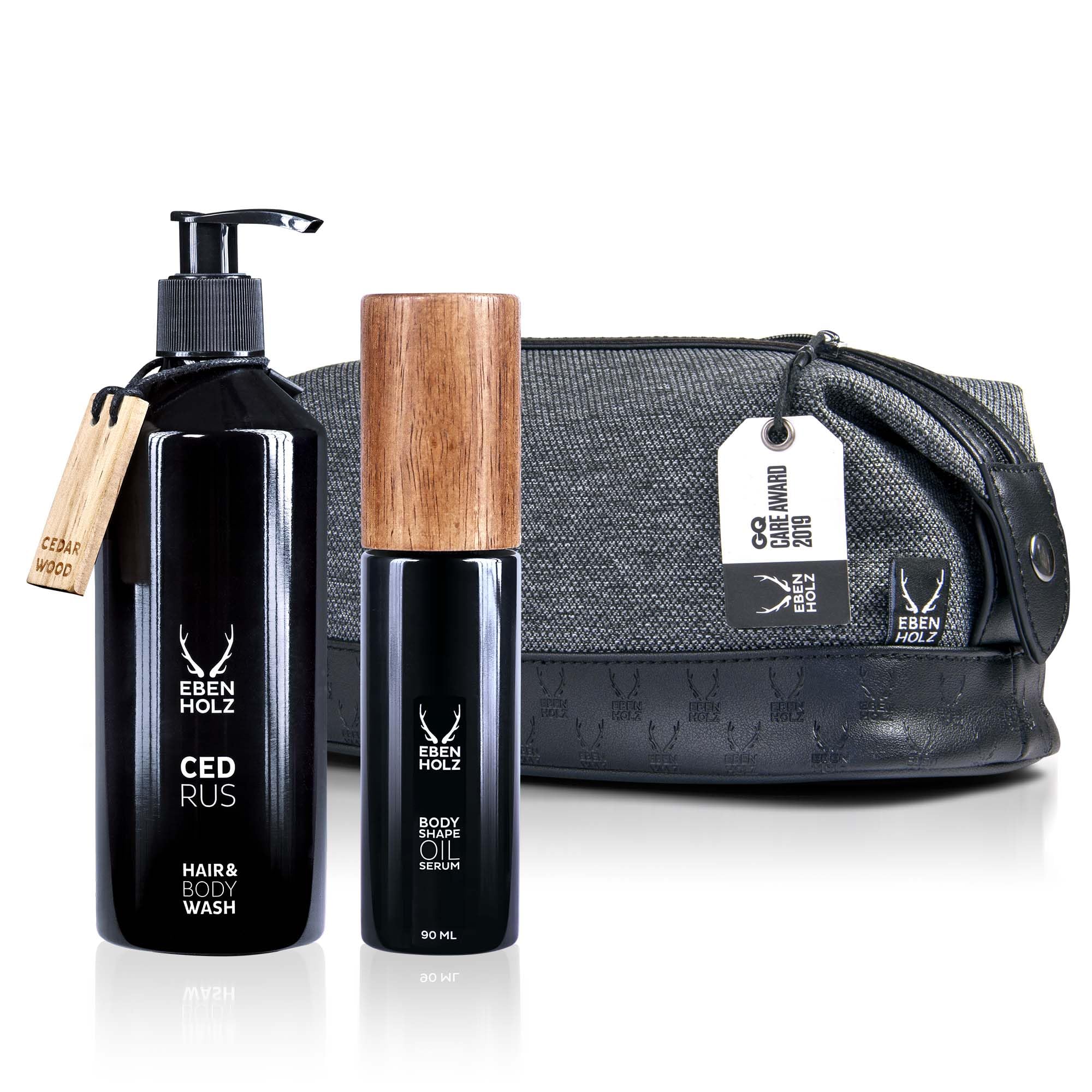 EBENHOLZ Skincare – zestaw do pielęgnacji ciała dla mężczyzn, zestaw do pielęgnacji ciała dla mężczyzn, zestaw do mycia włosów i ciała, serum do ciała, witalizująca pielęgnacja ciała z olejkiem