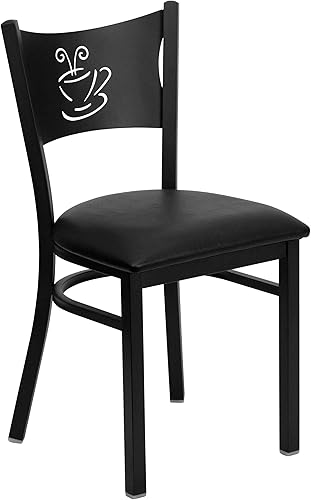 Miniatura 3 de Flash Furniture Silla de restaurante de metal con respaldo de café negro de la serie HERCULES - Asiento de vinilo negro