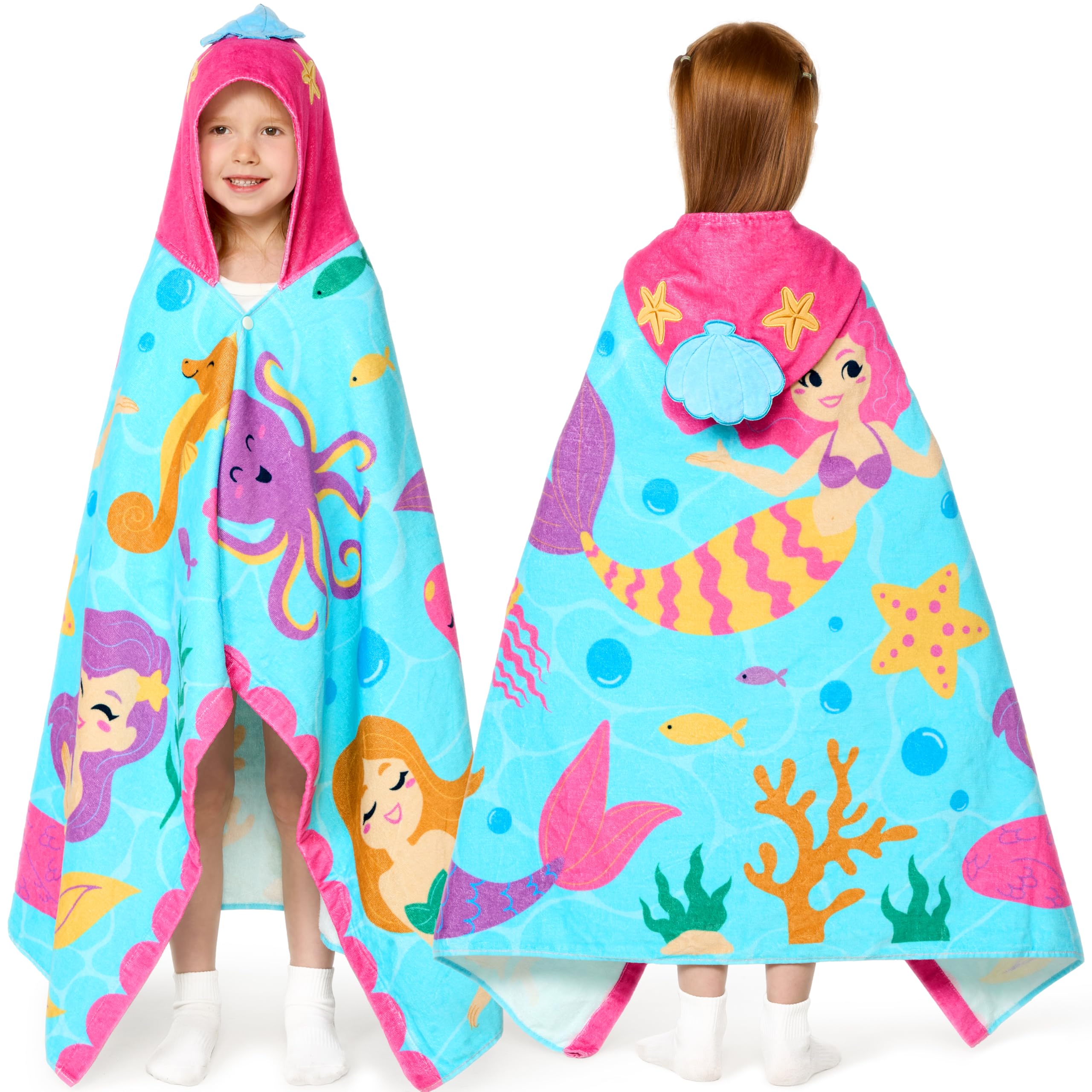 Tyuodna Baby Towel Hooded Hands-Free Baby Bath Towel Cotton Soft And Absorbent Baby Towels For Newborn Apron Personalized Gift Baby For Boys And Girls ( Pink