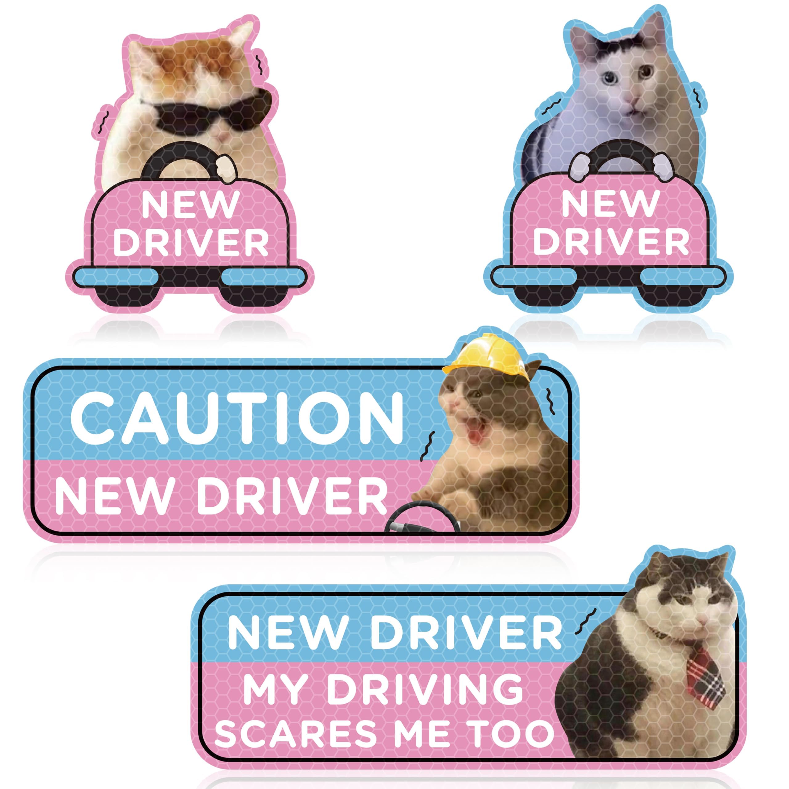 CNhoqc New Driver Car Magnets, 4 Pcs Funny Cat Meme Student Driver Decals