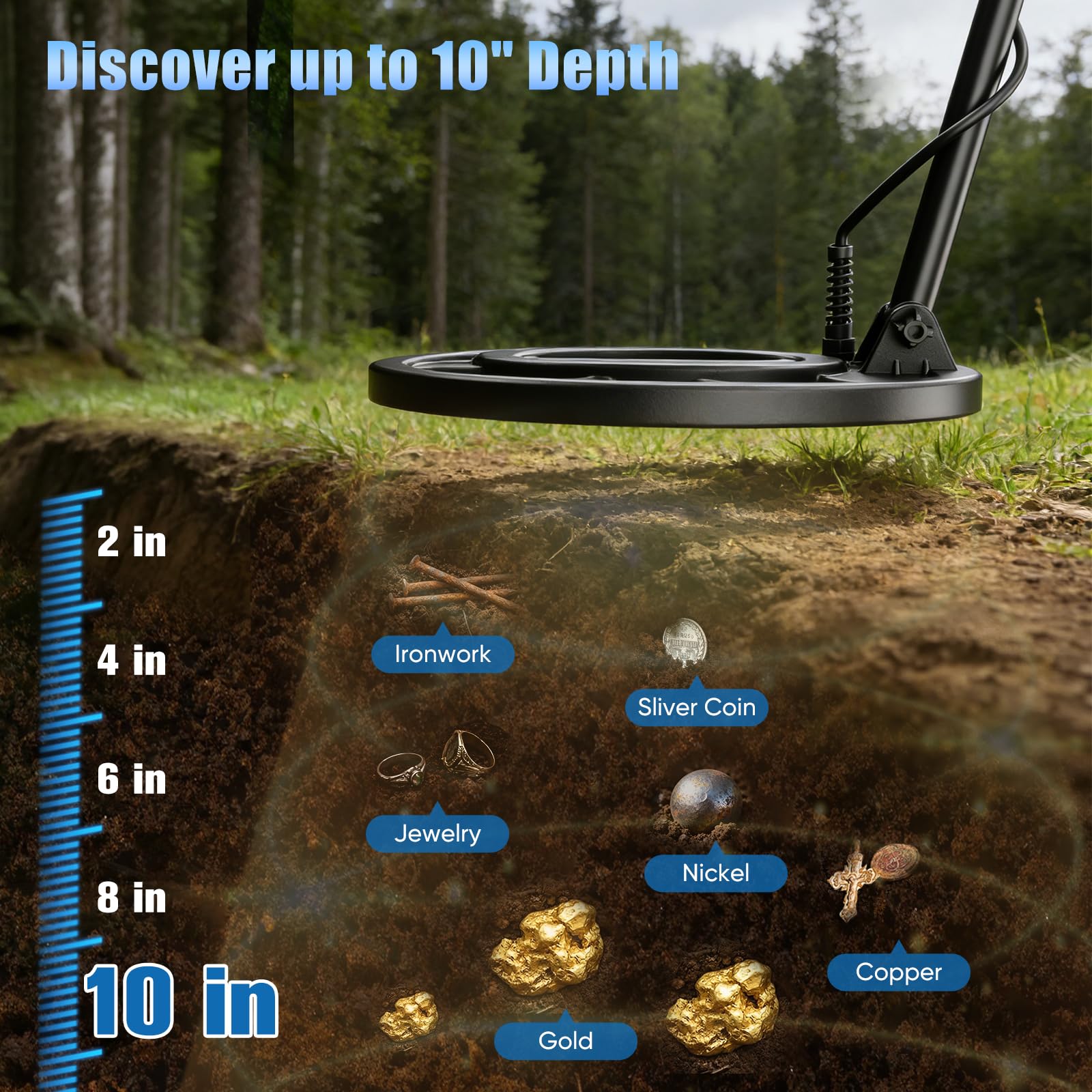 Detector de Metales Profesional para Adultos y Niños, Impermeable para Oro con Modos Pinpoint y Terreno, Emparejamiento Rápido, 5 Modos, Alta Precisión, Ligero y Fácil de Usar