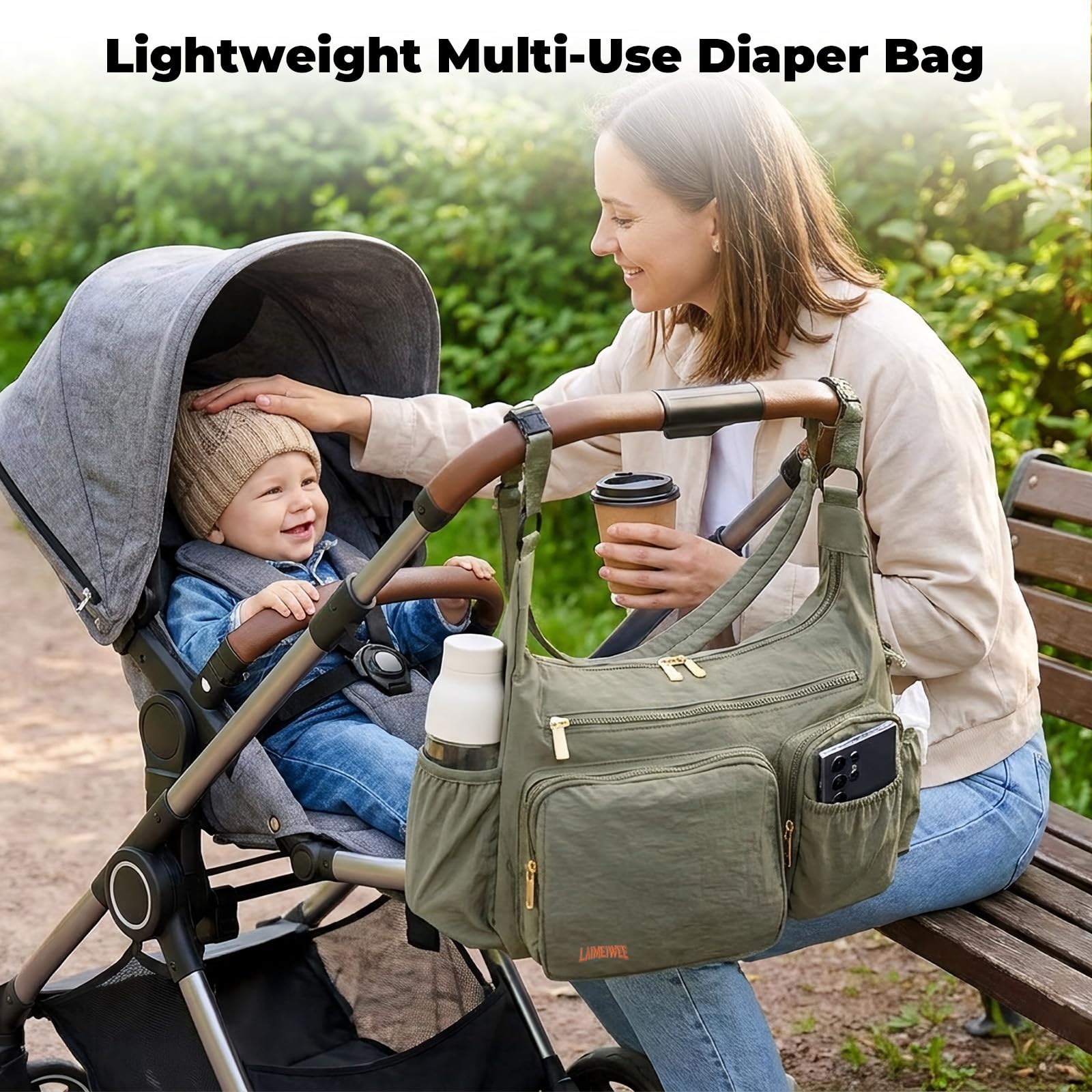 Borsa Fasciatoio Morbida 2 in 1, Organizer Passeggino e Tracolla Mamma, 13L Leggera, Borsa Viaggio Neonato, Lavoro, Palestra, Ospedale Parto