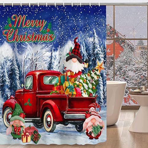 Cortinas de ducha de gnomo de Navidad para baño, bonita decoración de baño de Navidad, bonitas cortinas de baño de gnomo de Navidad, cortina de baño