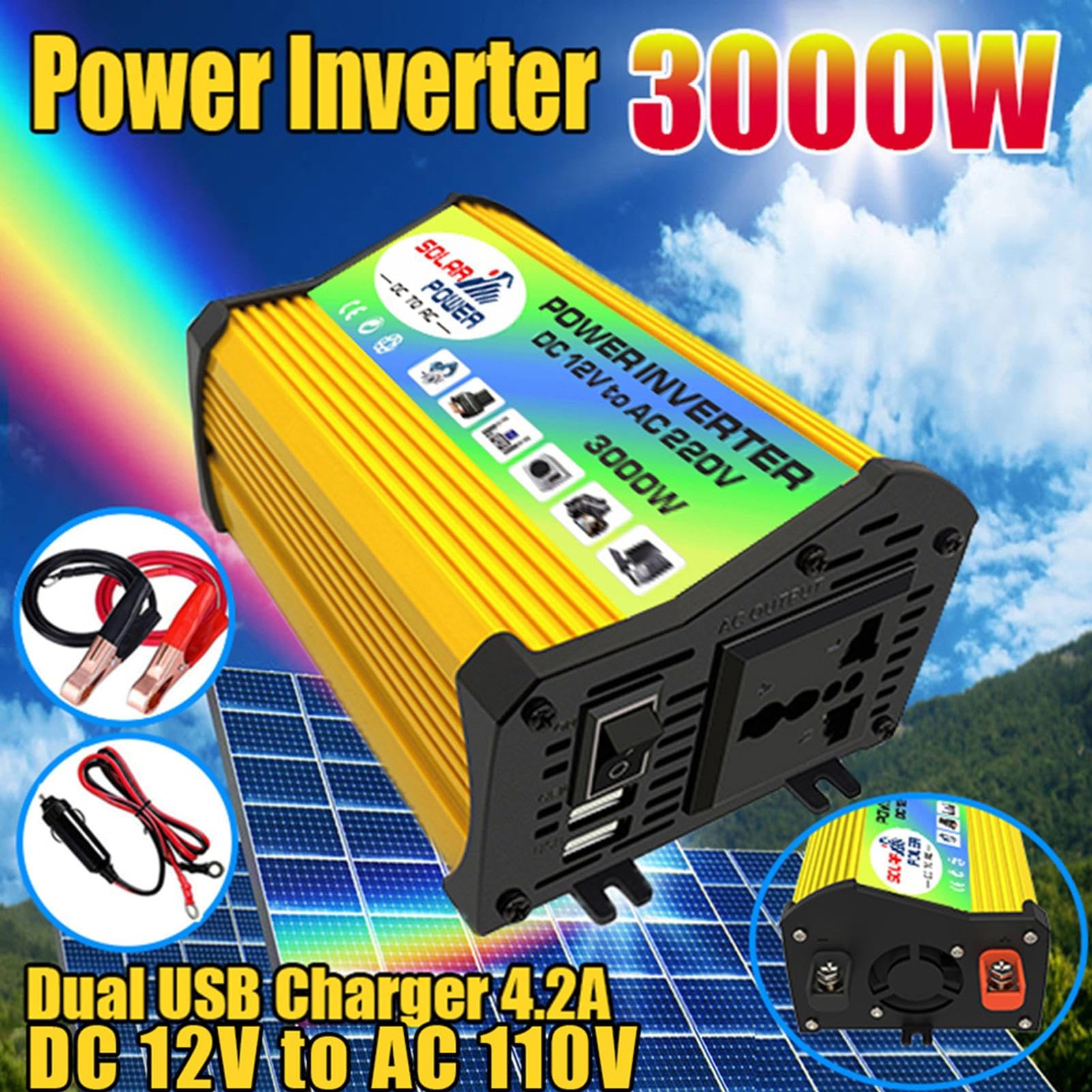 Système D'alimentation Solaire - Kit Complet De Panneaux Solaires Pour Camping-car, Contrôleur Et Onduleur De Charge Solaire 30A | Protection De Tension De L'onduleur 3000W