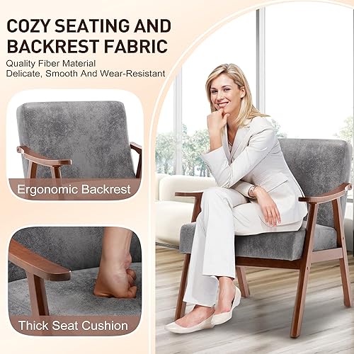 Miniatura 35 de Furnimart Silla decorativa de piel sintética moderna de mediados de siglo; cómodo sillón para ocio, tocador de invitados, silla con respaldo alado