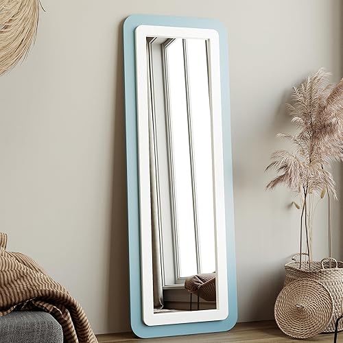 Honyee Espejo de longitud completa de 63 x 22 pulgadas, espejo rectangular con soporte de pie, espejo de pared con marco de madera para