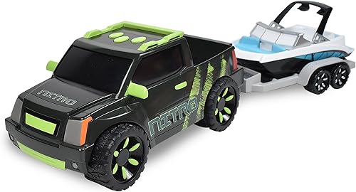 Miniatura 5 de Sunny Days Entertainment Camión de recogida con remolque, luces y sonidos, vehículo de juguete con motor de fricción (recibe el color del barco o de