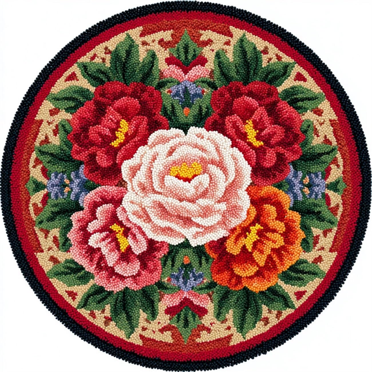 Kitquiver Latch Hook Carpet Kits Colorful Flowers 80x80cm