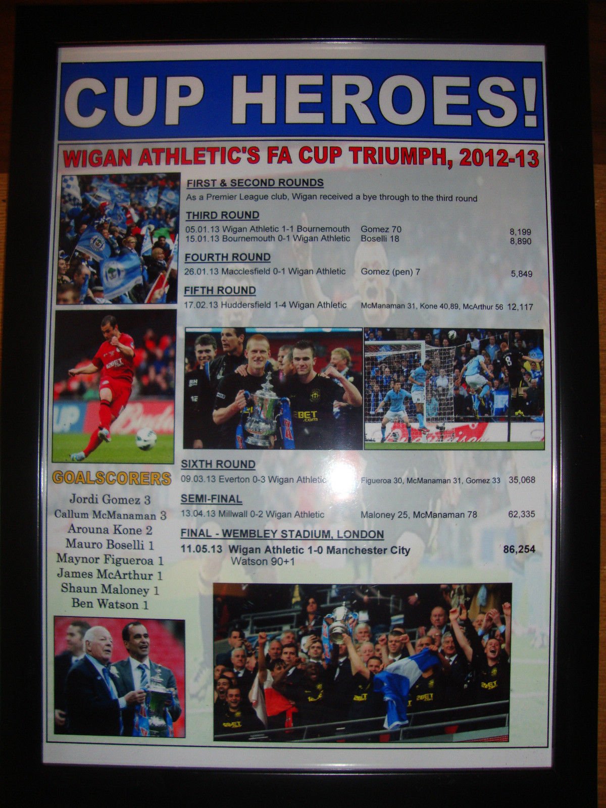 Lilywhite Multimedia Black Wigan Athletic 2013 Fa Cup Winners - Framed Print