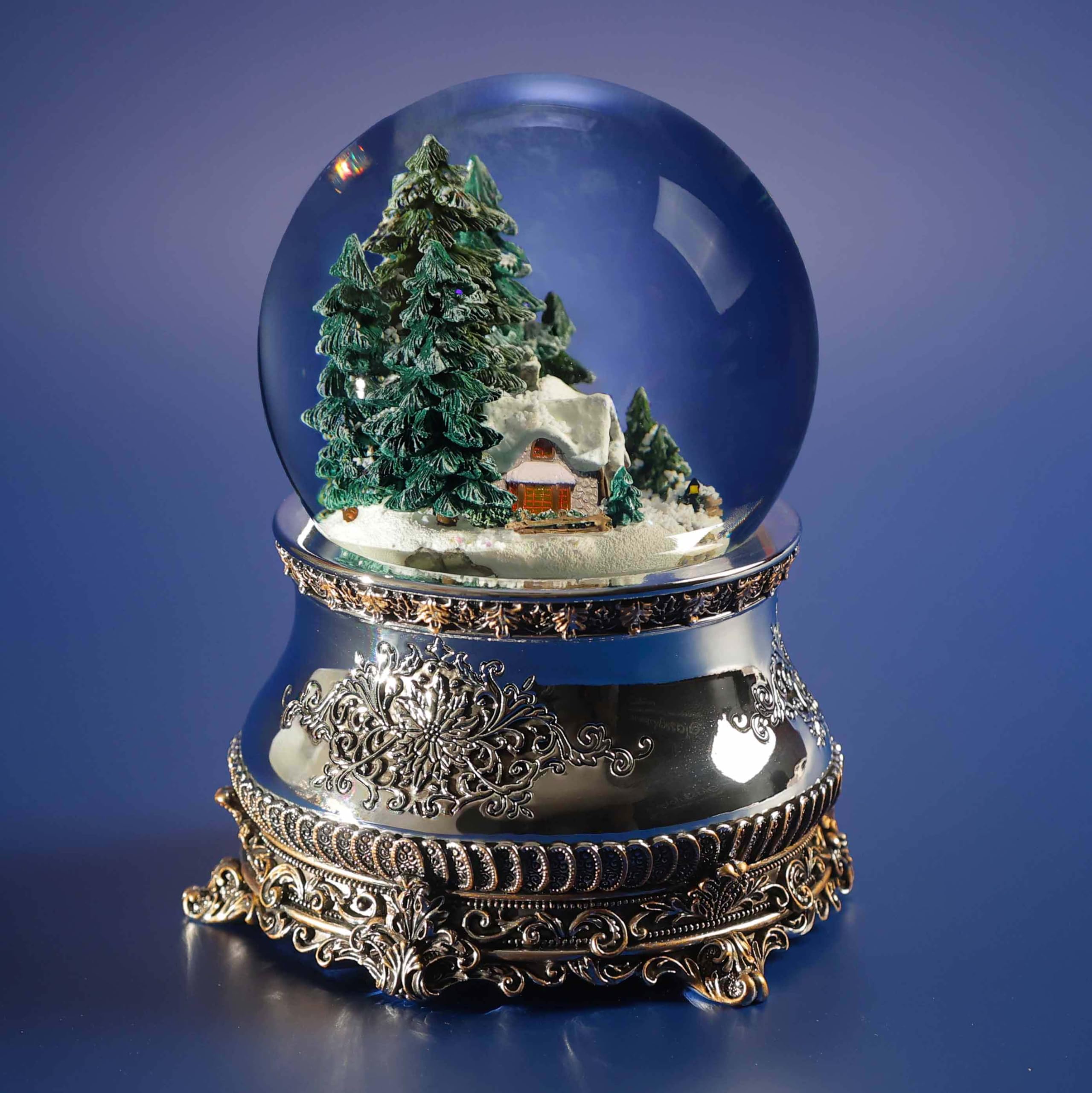 Boule à neige musicale de Noël « Pavillon de chasse », en verre, avec illuminations et tempête de neige automatique, idée cadeau