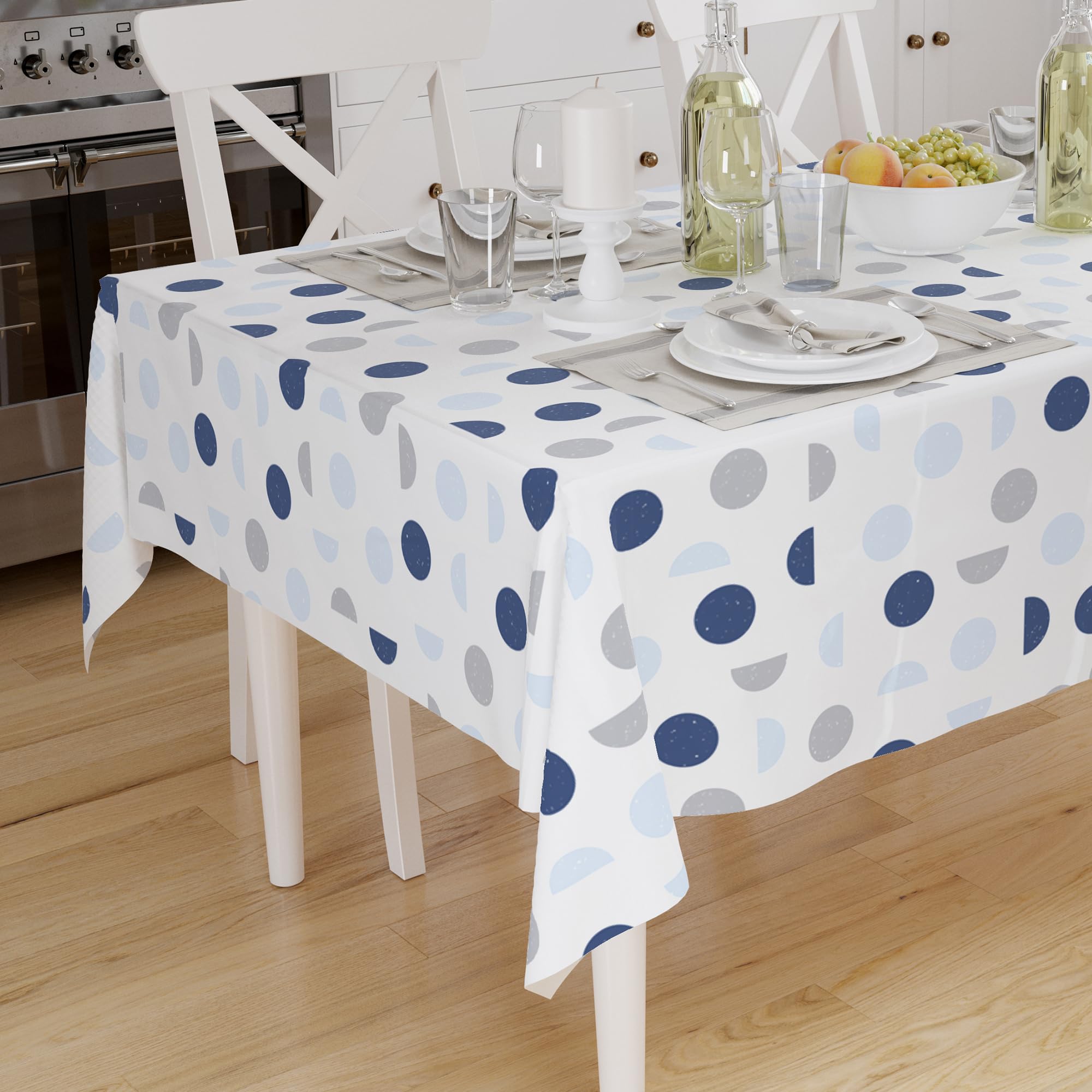 Encasa XO Printed Tablecloth 140x180 cm for 4 to 6 Seater Dining Table of length upto Rectangular, 100% Cotton, Machine Washable, Durable, Rectangular, for Home, Restaurant, Banquet - Blue Moon