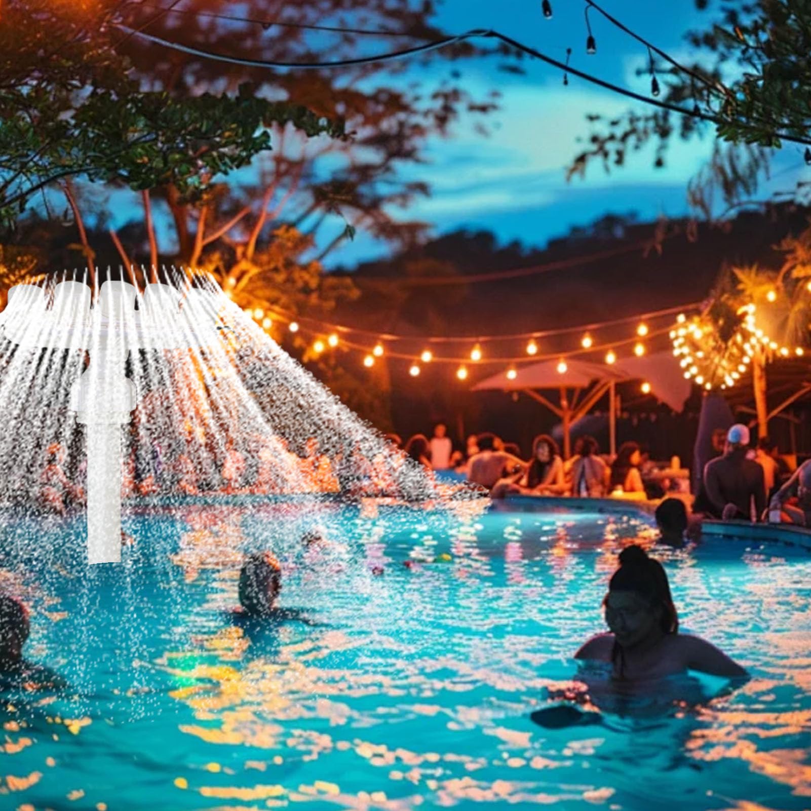SIXRUN Fuente de Piscina, Cascada de Agua Colorida LED RGB con Energía Solar, Control Remoto y Sensor de Luz Automático para Piscinas sobre el Suelo y Estanques Subterráneos