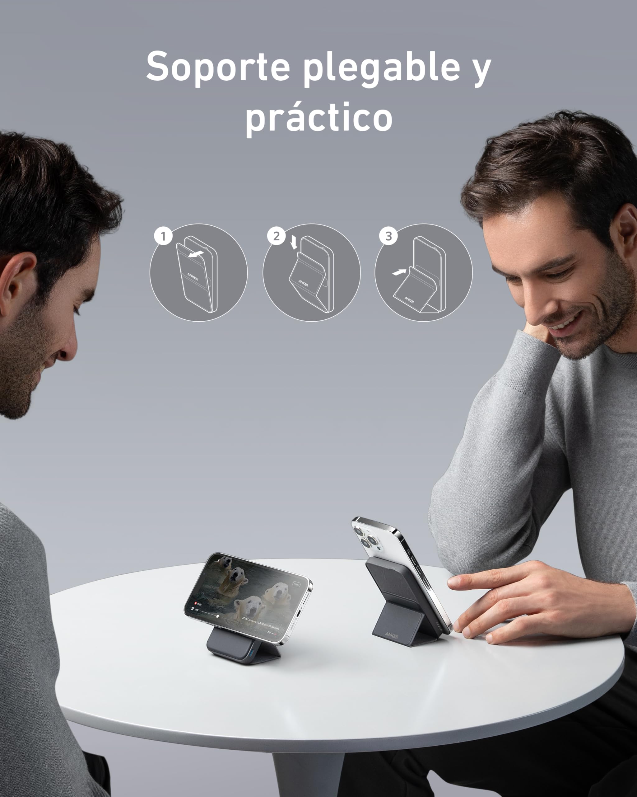 Anker 622 MagGo - Banco de energía magnético inalámbrico (5000 mAh, Plegable, con USB-C para iPhone 17/16/15 Series, interestelar)