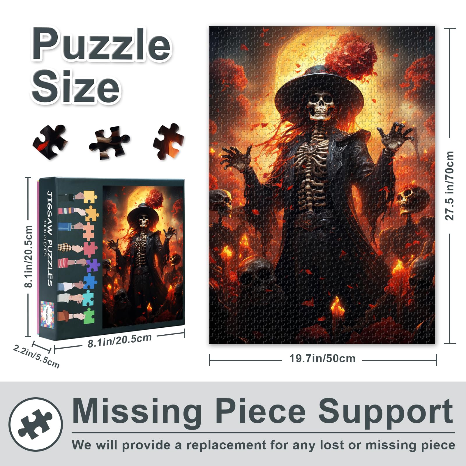 Skull Jigsaw Puzzles for Adults 1000 Pieces, Joyful Dancing Skeletons - Image 3