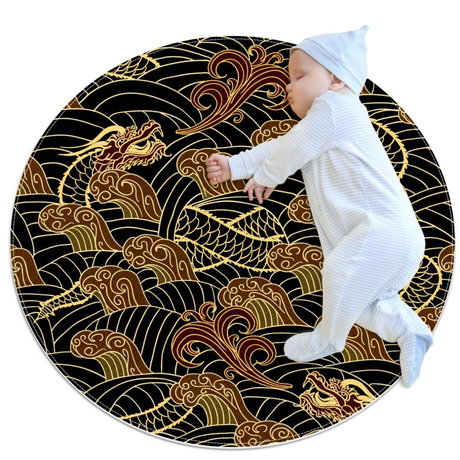 Tapis rond vague de dragon JDEZ pour chambre enfant