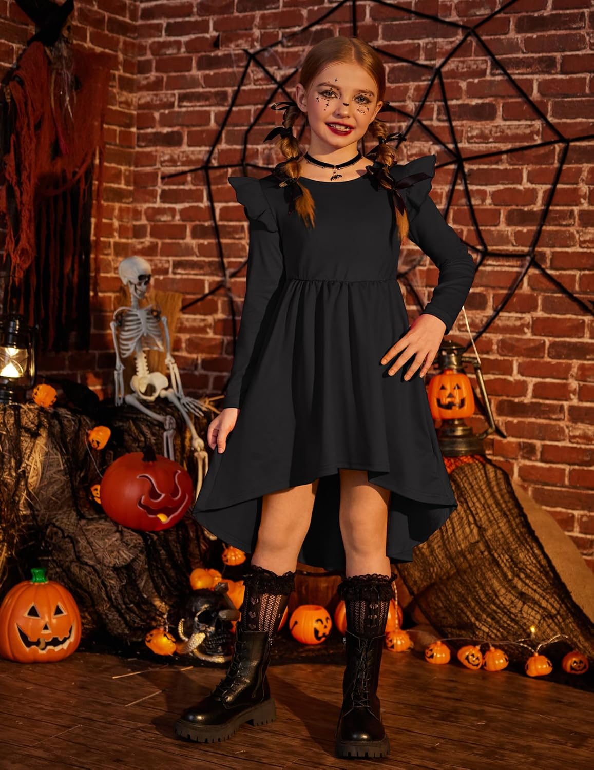 Arshiner Girls Dresses Ruffle Long Sleeve High Low Flowy Swing Casual Party Dresses with Pockets for 5-12 Y - Image 4