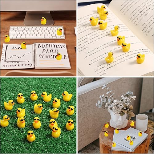 Miniatura 7 de 100 piezas de mini patos de resina, lindos patos pequeños de resina con lentes de sol, patos en miniatura para manualidades, figuras de resina de
