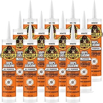 Gorilla 100% Silicone Sealant All Purpose, 10 Ounce Cartridge, White (Pack of 12)