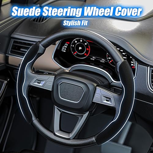 Miniatura 2 de BenLoc STWCover001 - Funda de gamuza para volante, de gamuza de ajuste universal, protector deportivo para volante de automóvil, antideslizante y