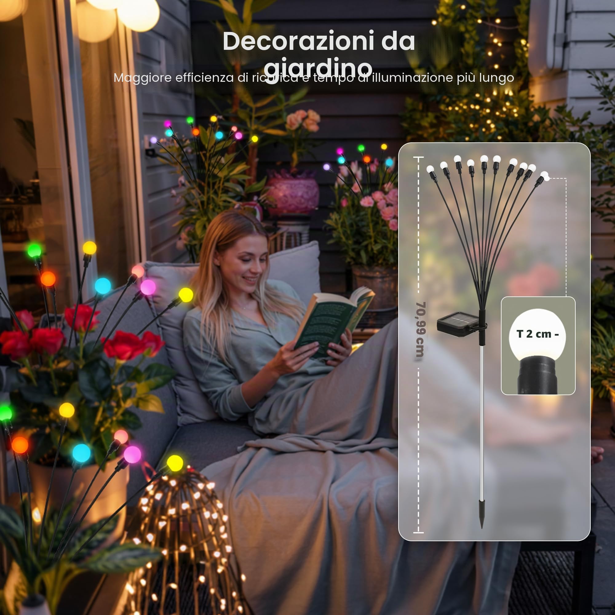 Luci solari da giardino, decorazione natalizia, 40 luci solari a lucciola, luci oscillanti solari nel vento, per la decorazione di cortile, terrazza, sentiero (confezione da 4)