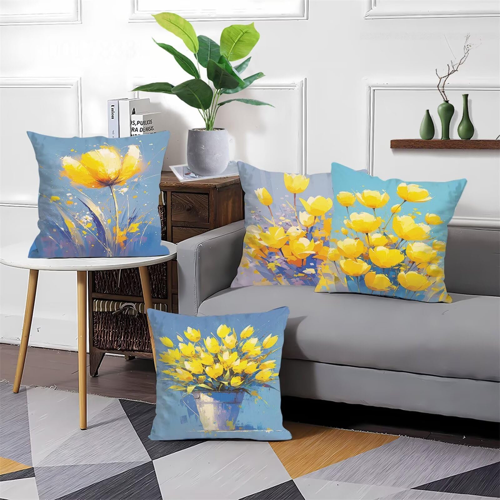 Confezione da 4 cuscini impermeabili per esterni, motivo floreale, 26 x 26 e 65 x 65 cm, cuscini decorativi per giardino, tenda, divano e sedia