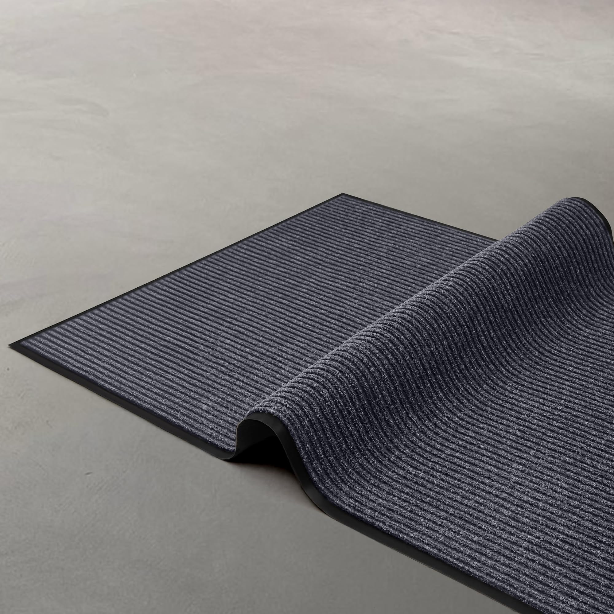 MaxMat® Heavy Duty Floor Mat - Large Commercial, Indoor/Outdoor, Waterproof, Low-Profile, Easy to Clean Doormat (2 x 6 Feet, Grey, MXM-RIB0026GY)