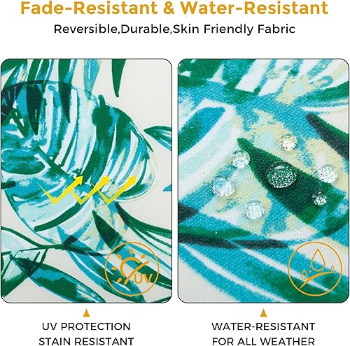 Miniatura 8 de Juego de 2 cojines para sillas de exterior con lazos, 19 x 19 x 5 pulgadas, cojines de asiento impermeables copetudos, cojín en forma de D de 19