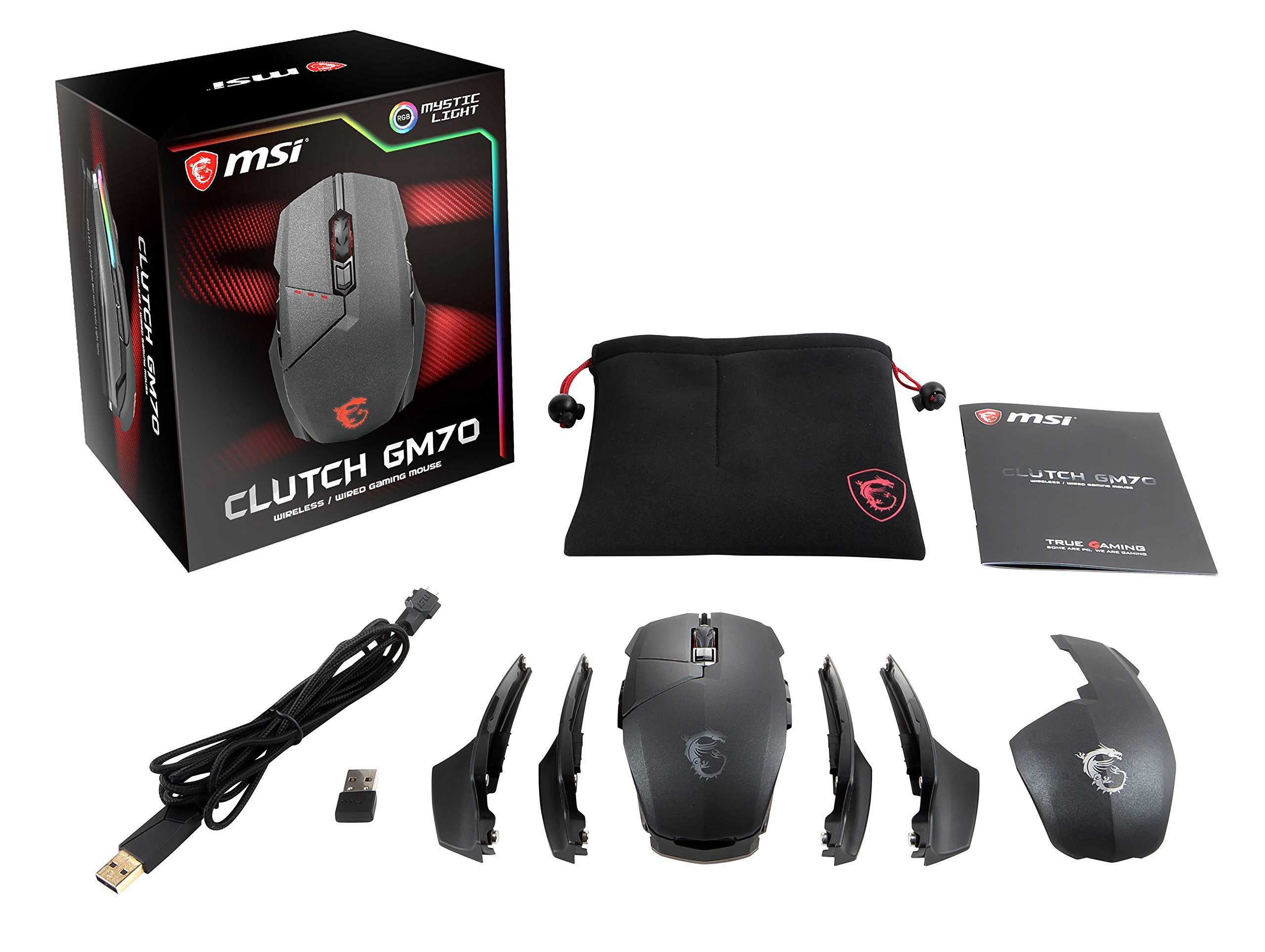 MSI Clutch GM70 - Ratón de Gaming inalámbrico con 18000 dpi RGB, Color Negro
