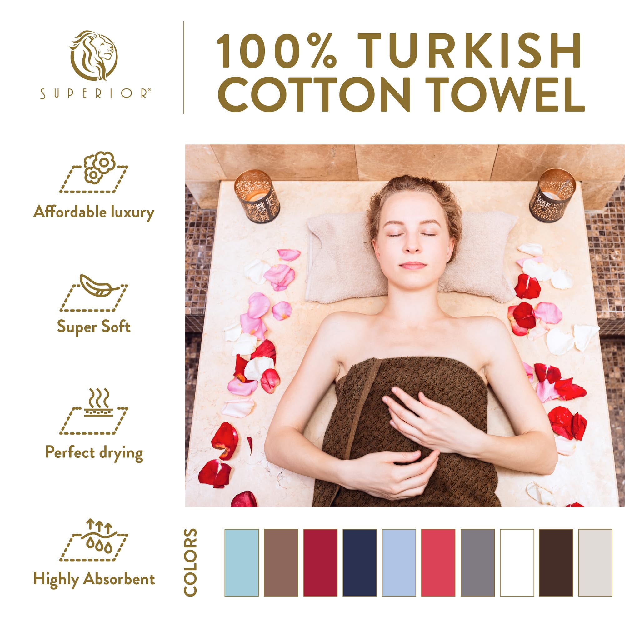 SUPERIOR Türkisches Baumwoll-Jacquard-Badetuch-Set, 4-teilig, Körpertücher für Erwachsene und Kinder, Badezimmer-Essentials, Dusche, Spa, Pool, schnell trocknend, saugfähig, weicher Plüsch, Basics,