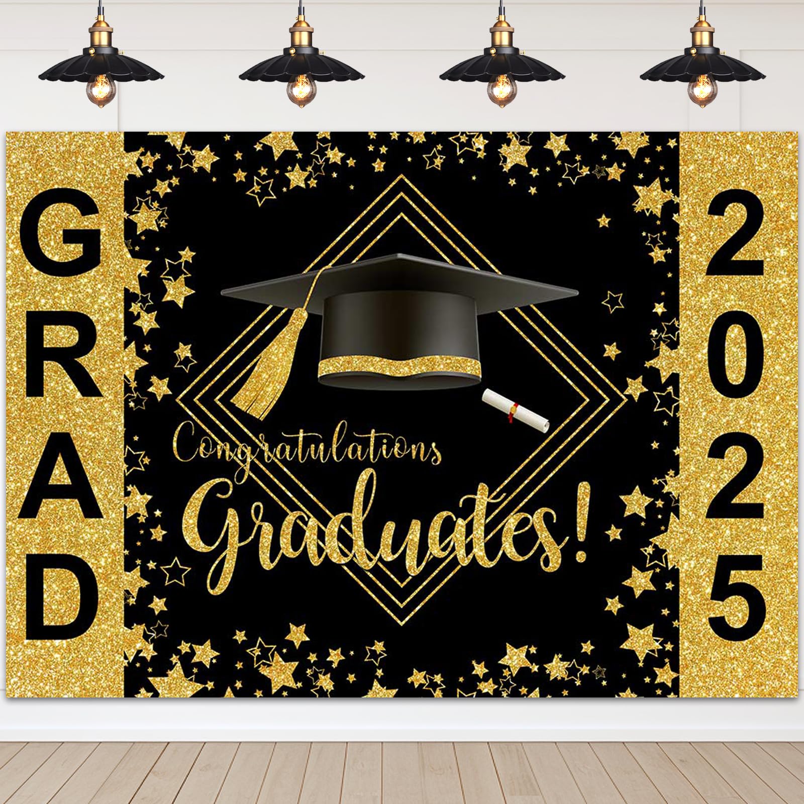 Avezano 8x6ft Graduation Backdrop Black and Silver Graduation Backdrops Class of 2025 Graduation Party Decorations Photo Booth