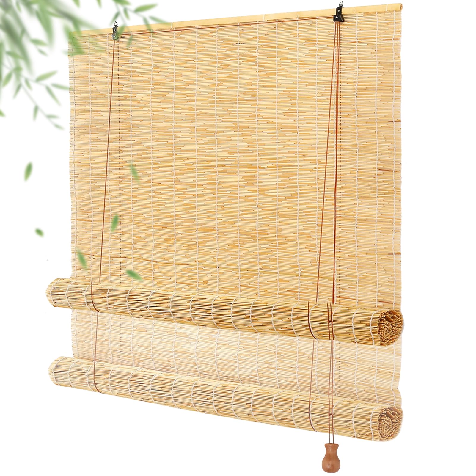 XIBANY Outdoor Blackout Shade Bamboo Blinds For Patio Roll Up Sunshade 36 48 90 100 120 150 160 180cm Natural Reed Curtains Roman Made To Measure Blind Bamboo For Kitchen Windows/Door/Pergol/Balcony