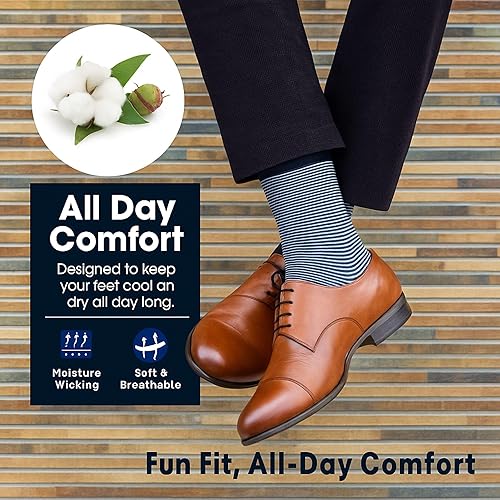 Miniatura 4 de KONY Paquete de 4 calcetines de algodón de alta calidad para hombre, coloridos y divertidos, calcetines de negocios, a rayas, regalo para hombres,