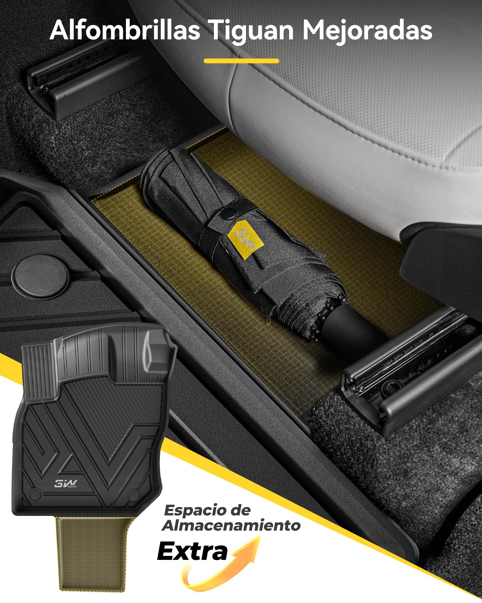 3W Alfombrillas de Coche para Volkswagen Tiguan 3 2025 2026, Thorex™ Alfombrillas para Todo Tipo de Clima para Volkswagen Tiguan la 1ª y 2ª Fila Juego Completo,Admite Perros,Accesorios