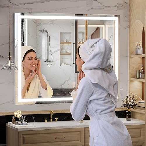 Miniatura 7 de Hasipu Vanity Mirror with Lights, 40" x 30" LED Makeup Mirror, Lighted Makeup Mirror with Dimmable 3 Modes, Touch Screen Control Vanity Mirror