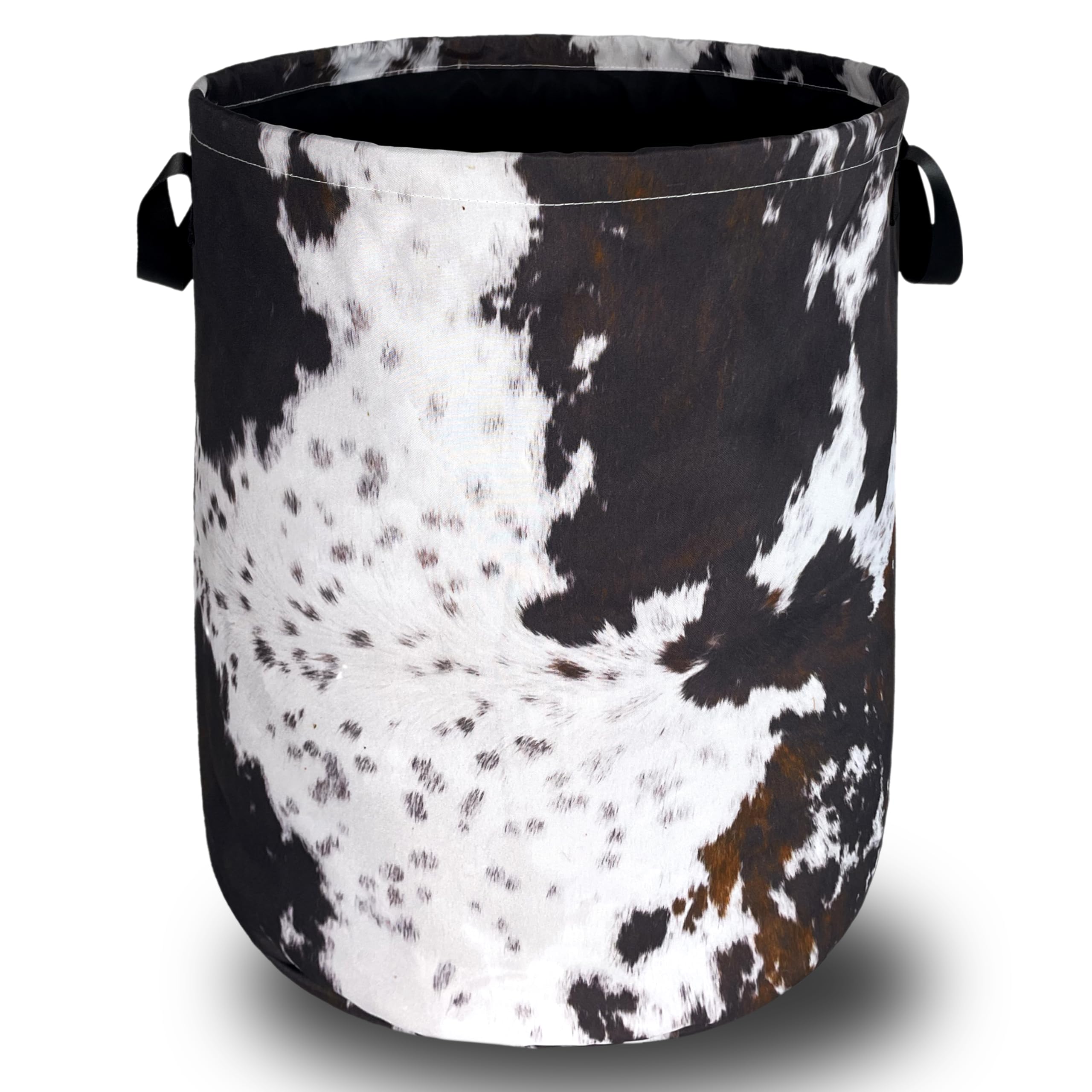 Cow Print Laundry Basket - Foldable Oxford Cloth Hamper With Handles 18.9x16.5 Inches
