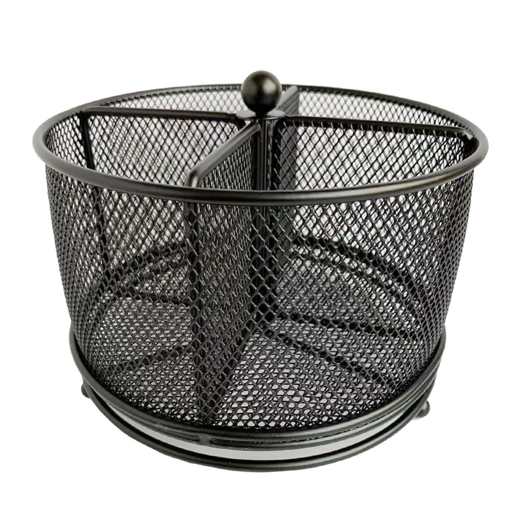 Organiseur de bureau rotatif en fer avec 4 compartiments pour stylos