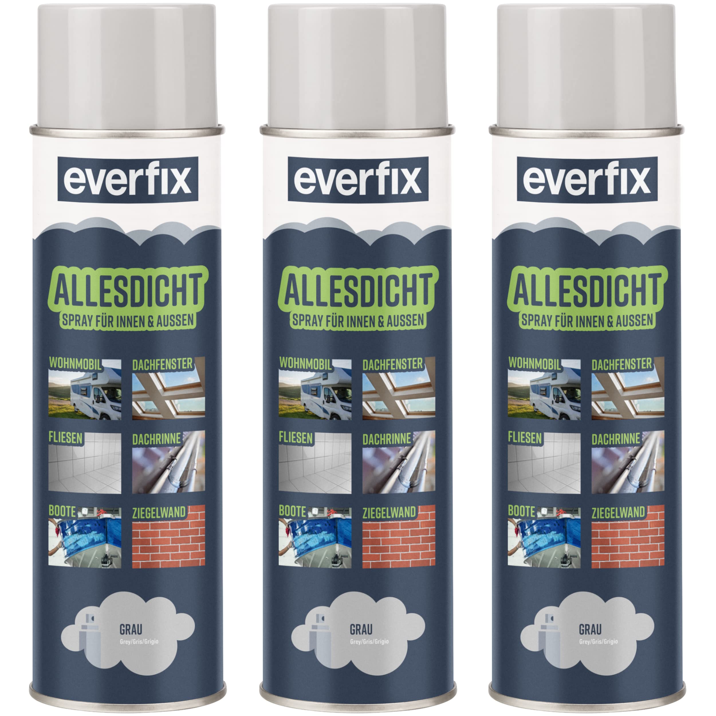 Allesdicht Spray (3 x 500 ml, grau) Dichtspray wasserdicht, Flüssigkunststoff, flüssiger Kunststoff zur Abdichtung
