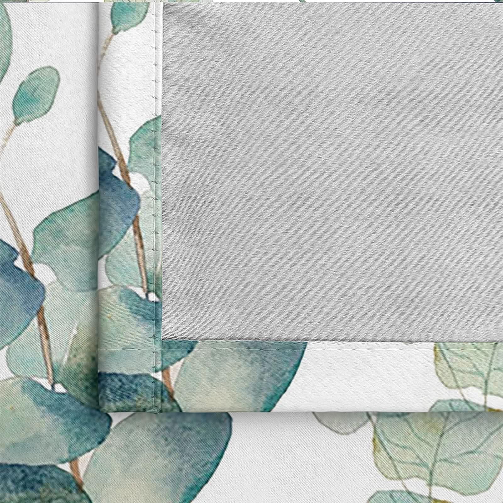 Rideau Salon Moderne, Rideaux Vert Blanc Polyester Branches Feuilles Décoration Chambre 107L x 214H CM Lot de 2