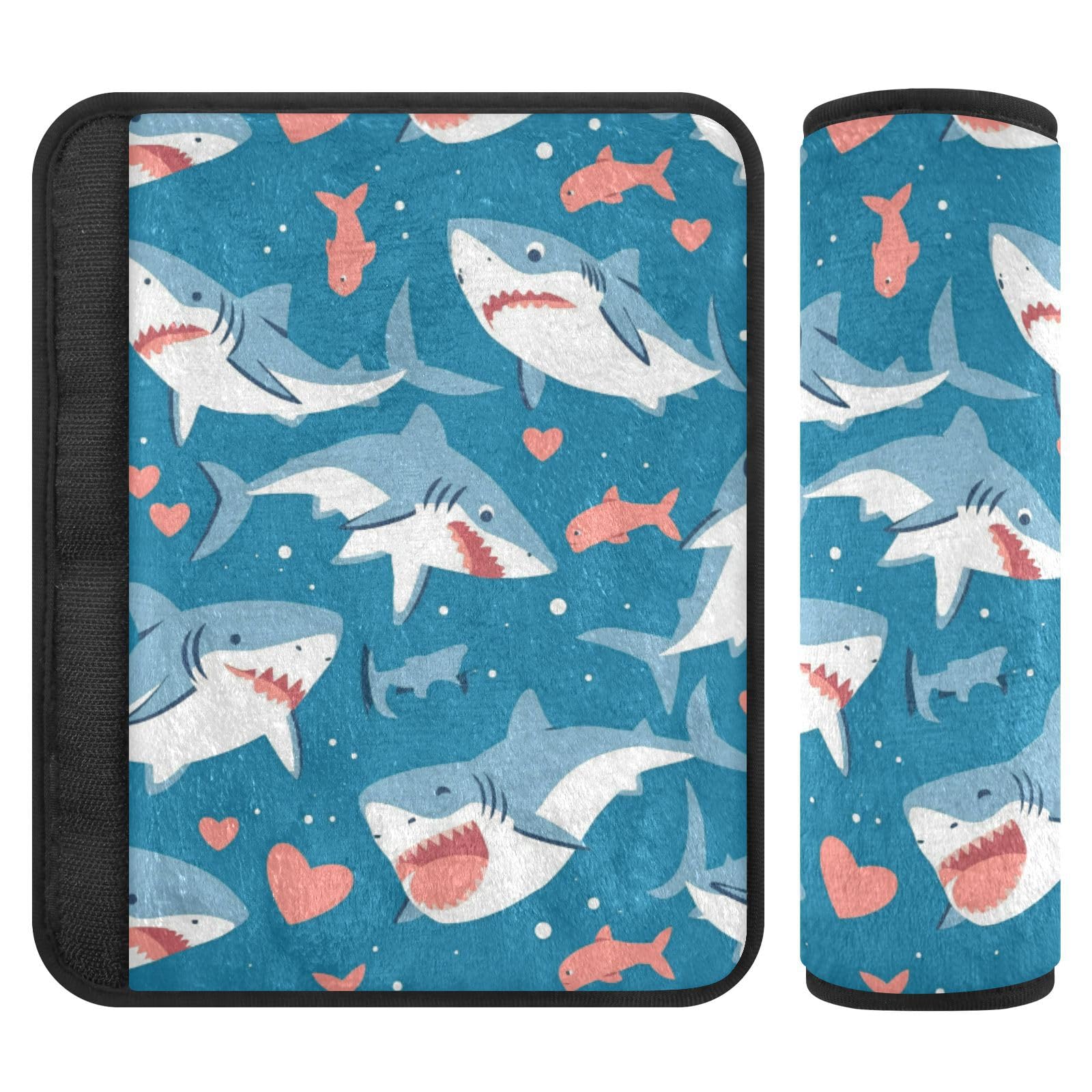 Seat Belt Covers 2 Pack Cute Sharks Car Seat Strap Covers Super Soft Hearts Car Seat Neck Cover for Boys Girls Adults Babies M