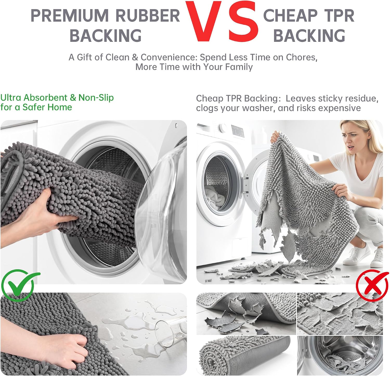 Amyracel Bathroom Rug Mat 36x60, Thick Soft Quick Dry Absorbent Chenille Bath Rug, Rubber Back Non Slip Machine Washable Bath Mat for Bathroom Shower Tub Floor