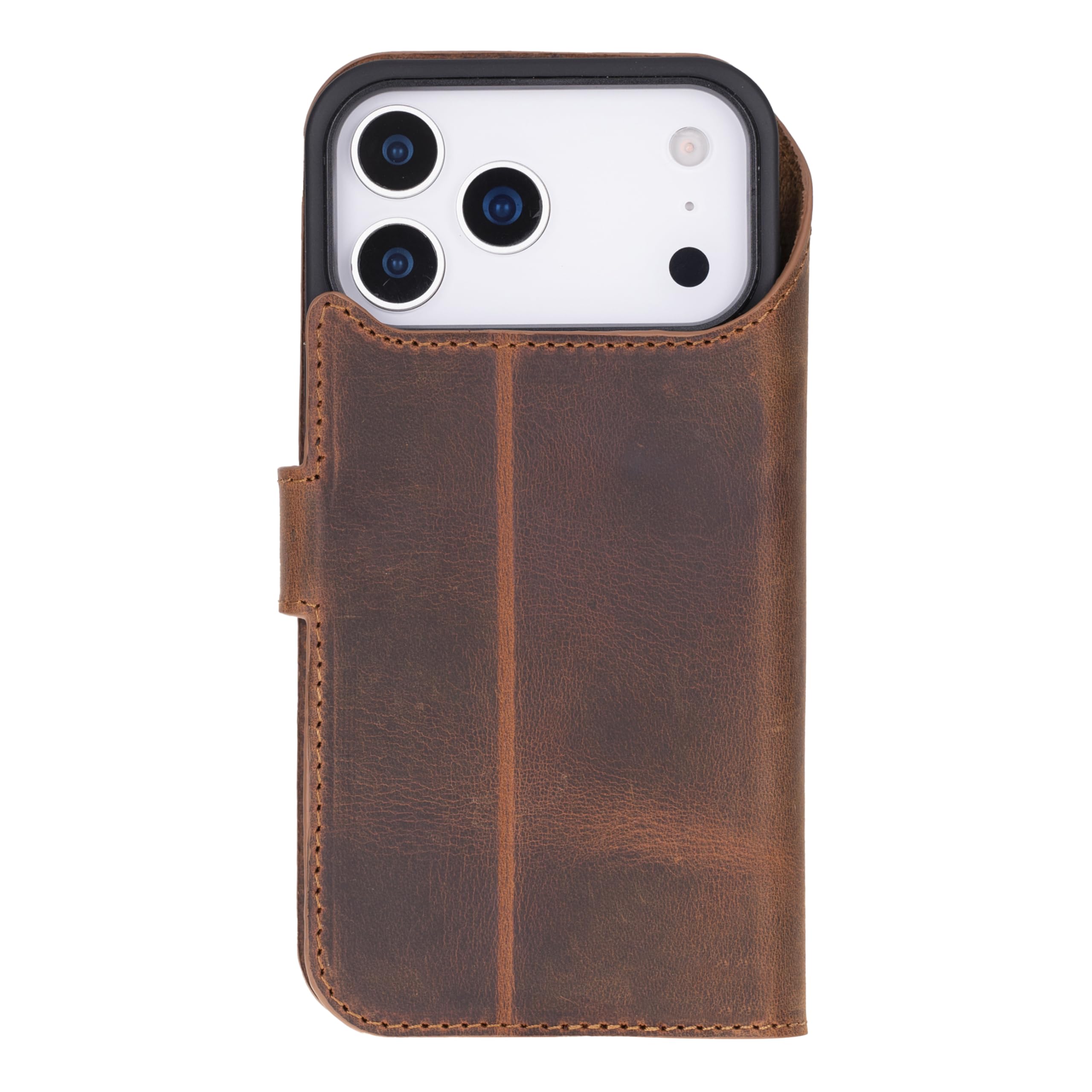 Solo Pelle Lederhülle kompatibel für iPhone 17 Pro Max in 6.9 Zoll abnehmbare Hülle (2in1) inkl. Kartenfächer geeignet für MagSafe Zubehör (Vintage Braun)