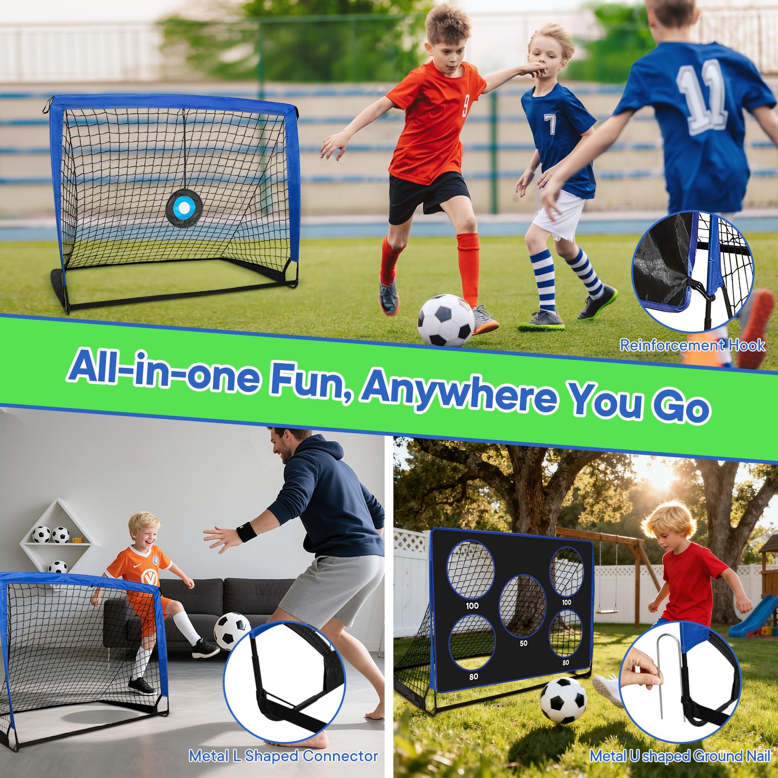 Bnlei 3 in 1 Football Goal for Garden, pop up goal for Kids with 3 modes, foldable & portable - Image 2